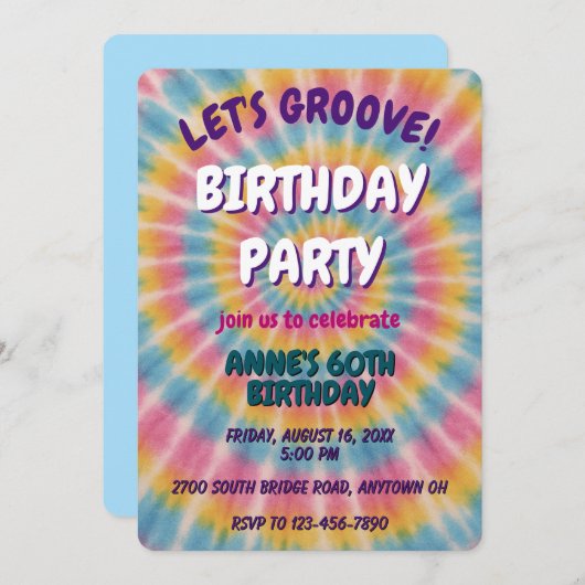 Groove Tie Dye Invitation de fête d'anniversaire (Devant / Derrière)