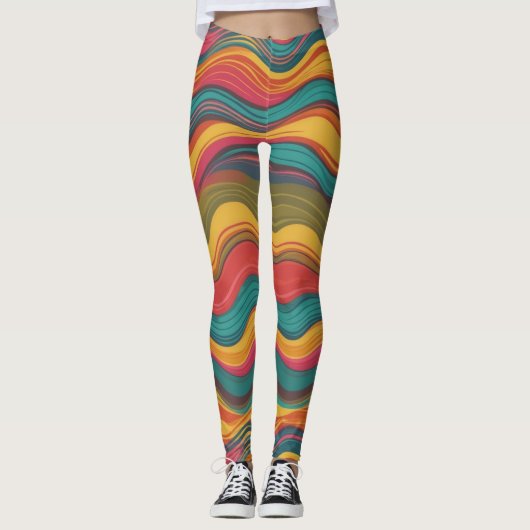 Groove Waves 70s Psychedelic Line Pattern Leggings (Voorkant)