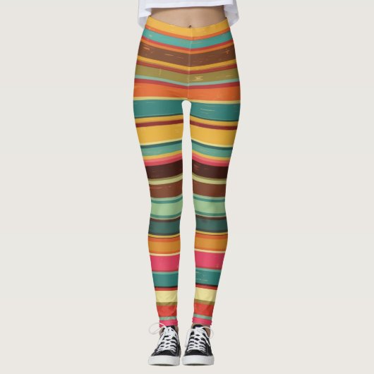 Groove Waves 70s Psychedelic Line Pattern Leggings (Voorkant)