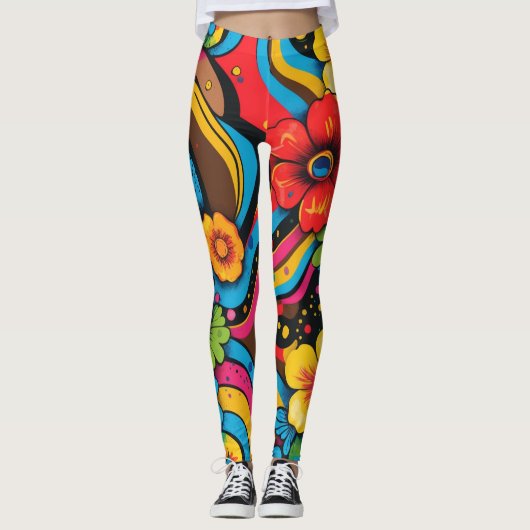 Groove Waves 70s Psychedelic Line Pattern Leggings (Voorkant)