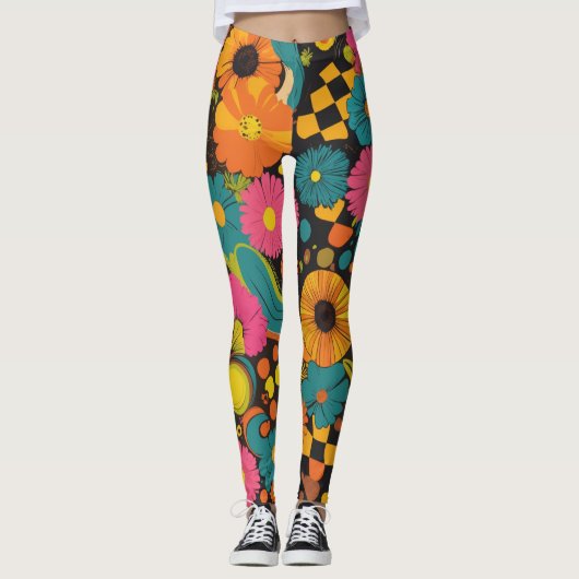 Groove Waves 70s Psychedelic Line Pattern Leggings (Voorkant)