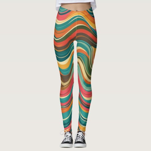Groove Waves 70s Psychedelic Line Pattern Leggings (Voorkant)