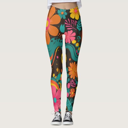 Groove Waves 70s Psychedelic Line Pattern Leggings (Voorkant)