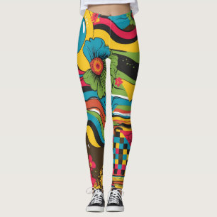 Groove Waves 70s Psychedelic Line Pattern Leggings