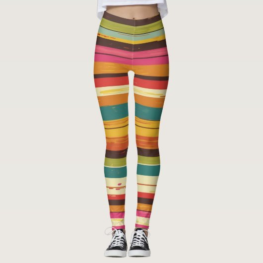 Groove Waves 70s Psychedelic Line Pattern Leggings (Voorkant)