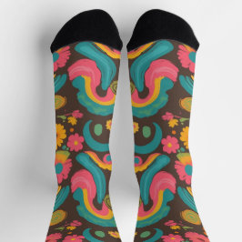 Groove Waves 70s Psychedelic Line Pattern Sokken