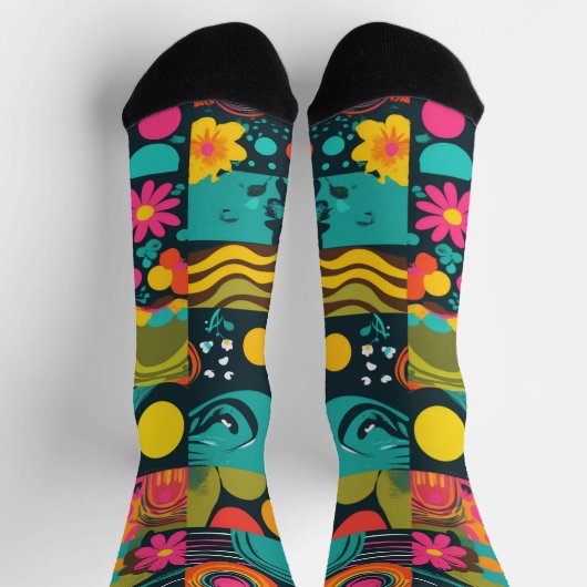 Groove Waves 70s Psychedelic Line Pattern Sokken (Top)