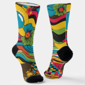 Groove Waves 70s Psychedelic Line Pattern Sokken (Gebogen)