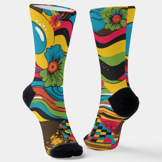 Groove Waves 70s Psychedelic Line Pattern Sokken (Gebogen)