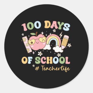 Groovy 100 dagen School Teacher Lifes Studenten Re Ronde Sticker