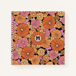 Groovy 1960s Hippie Flower Power Monogram Notitieboek