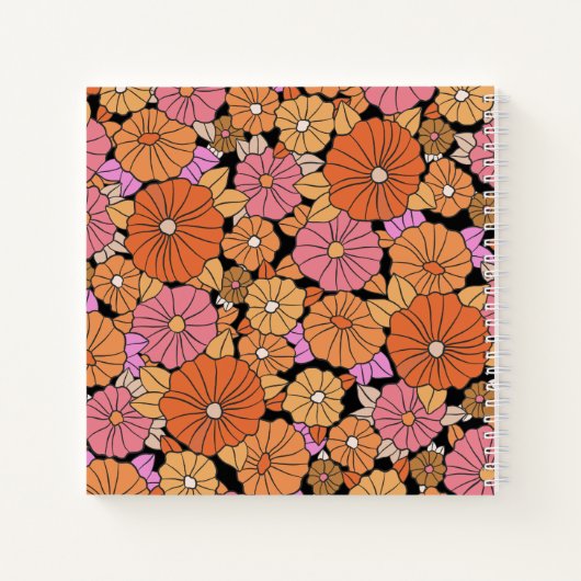Groovy 1960s Hippie Flower Power Monogram Notitieboek (Achterkant)