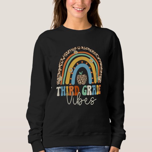 Groovy 3rd Grade Vibes Back To School Rainbow Leop Trui (Voorkant)