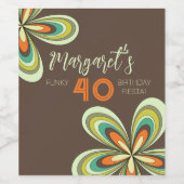 Groovy 40th Verjaardagsfeest 70s Hippie Flower Wijn Etiket (Enkel label)