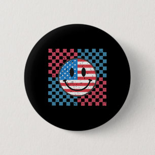 Groovy 4 juli glimlach gezicht usa vlag vrijheid ronde button 5,7 cm