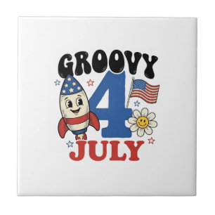 Groovy 4 juli raket patriottisch shirt ontwerp_1 tegeltje