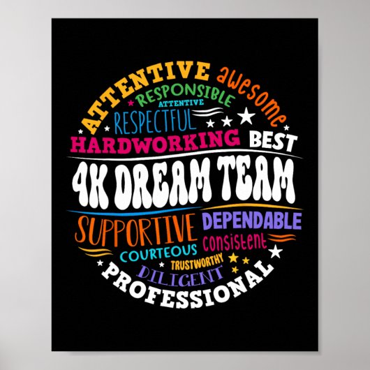 Groovy 4k Dream Team Teacher Kindergarten Kinder E Poster (Voorkant)
