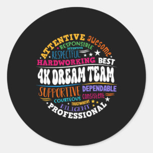 Groovy 4k droomteam leraar kleuterschool kinderen ronde sticker