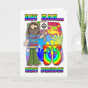 Groovy 55th Birthday - Hippy Birthday Kaart