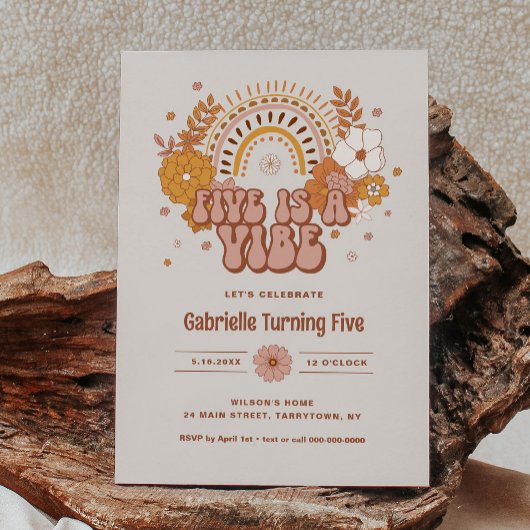 Groovy 5th Birthday Invitation Kaart