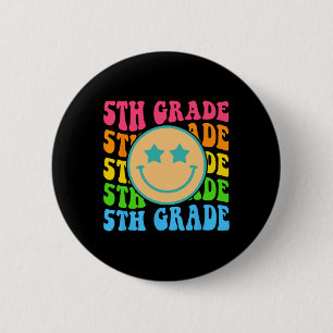 Groovy 5th Grade Vibes Face Retro Teachers Back Ronde Button 5,7 Cm