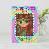 Groovy '60 / '70 Hippie Chick Party Invitation Kaart (Staand voorkant)