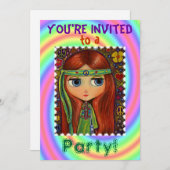 Groovy '60 / '70 Hippie Chick Party Invitation Kaart (Voorkant / Achterkant)