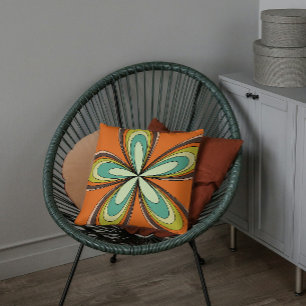 Groovy 60s 70jaren Hippie Bloem Sinaasappel Retro Kussen