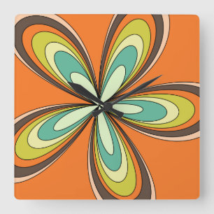 Groovy 60s 70s Hippie Flower Sinaasappel Retro Dai Vierkante Klok