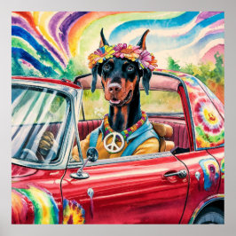 Groovy 60s Dobermann in Red Cabrio Poster