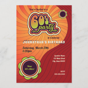 Groovy 60's Party Invitation Kaart