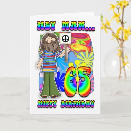 Groovy 65e verjaardag - Hippy verjaardag Kaart (Gele Bloem)