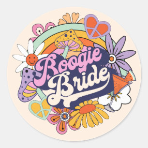 Groovy 70s Bachelorette Boogie Bruid ID929 Ronde Sticker