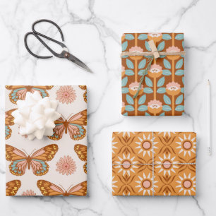 Groovy 70's Butterflies, Flowers en Geometric Inpakpapier Vel