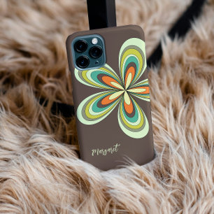 Groovy 70s Hippie Bloem Bruin Retro Daisy Naam iPhone 11 Hoesje