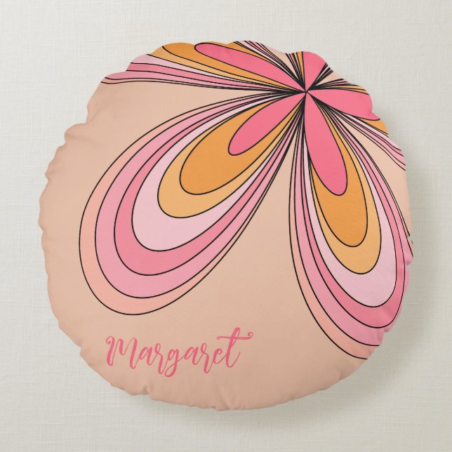 Groovy 70s Hippie Bloemperzik Fuzz Daisy Naam Rond Kussen (Voorkant)