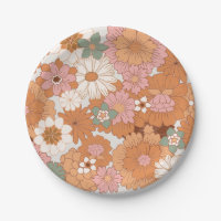 Groovy 70s Hippie Floral Baby shower Papier Borden