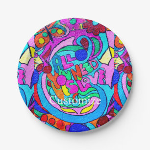 Groovy 70's hippieachtige liefdesbloemen papieren bordje