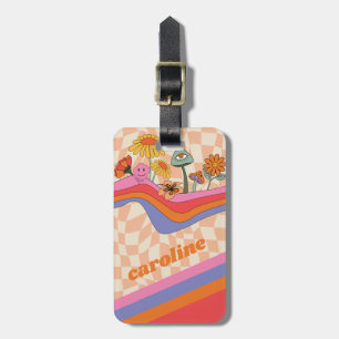 Groovy 70s Paddenstoel Bloem Gepersonaliseerde Per Bagagelabel