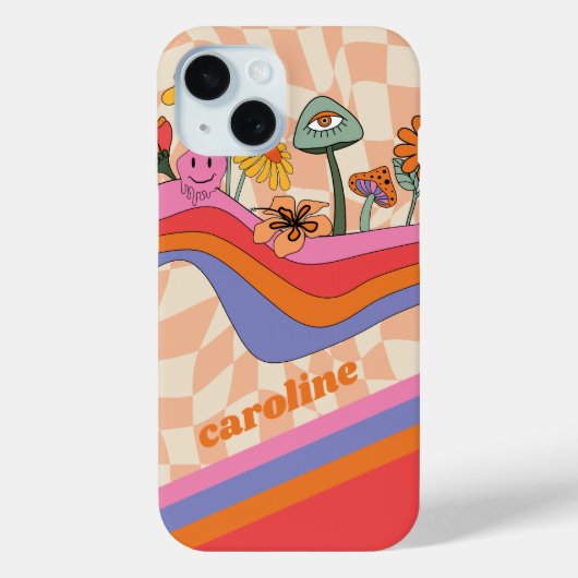 Groovy 70s Paddestoel Bloem Gepersonaliseerde Perz Case-Mate iPhone Case (Achterkant)