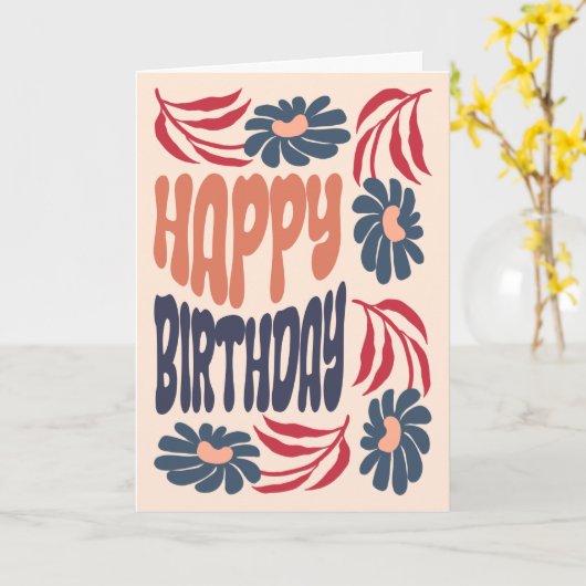 Groovy 70s Psychedelic Floral Retro Verjaardag Kaart (Gele Bloem)