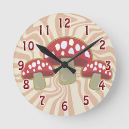 Groovy 70's Red Top Mushrooms Ronde Klok