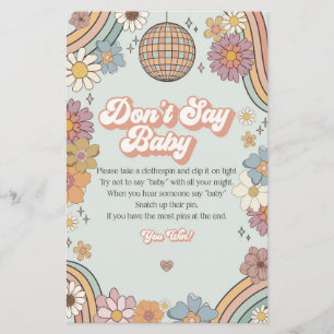 Groovy 70s retro baby shower spel zeg niet baby