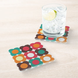 Groovy 70s Retro Flower Pattern | Bold Boho Floral Glazen Onderzetter