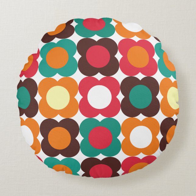 Groovy 70s Retro Flower Pattern | Bold Boho Floral Rond Kussen (Voorkant)