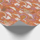 Groovy 70s Retro Hippie Peace Sinaasappel Bohemian Cadeaupapier (Hoek)