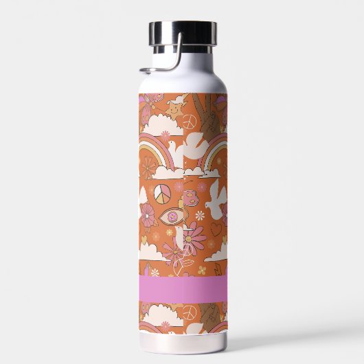 Groovy 70s Retro Hippie Peace Sinaasappel Bohemian Waterfles (Rechts)