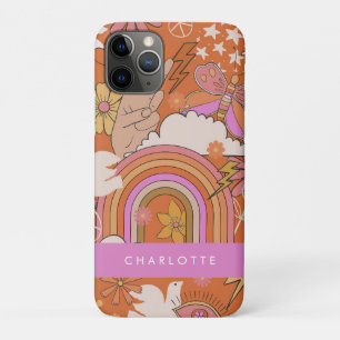 Groovy 70s Retro Hippie Vrede Oranje Boheemse iPhone 11 Pro Hoesje