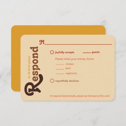 Groovy 70s Sinaasappel Bruin Reageer Trouw RSVP Kaartje (Voorkant / Achterkant)