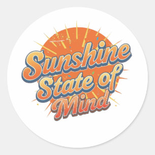 Groovy 70s stijl zomer zonsondergang ronde sticker